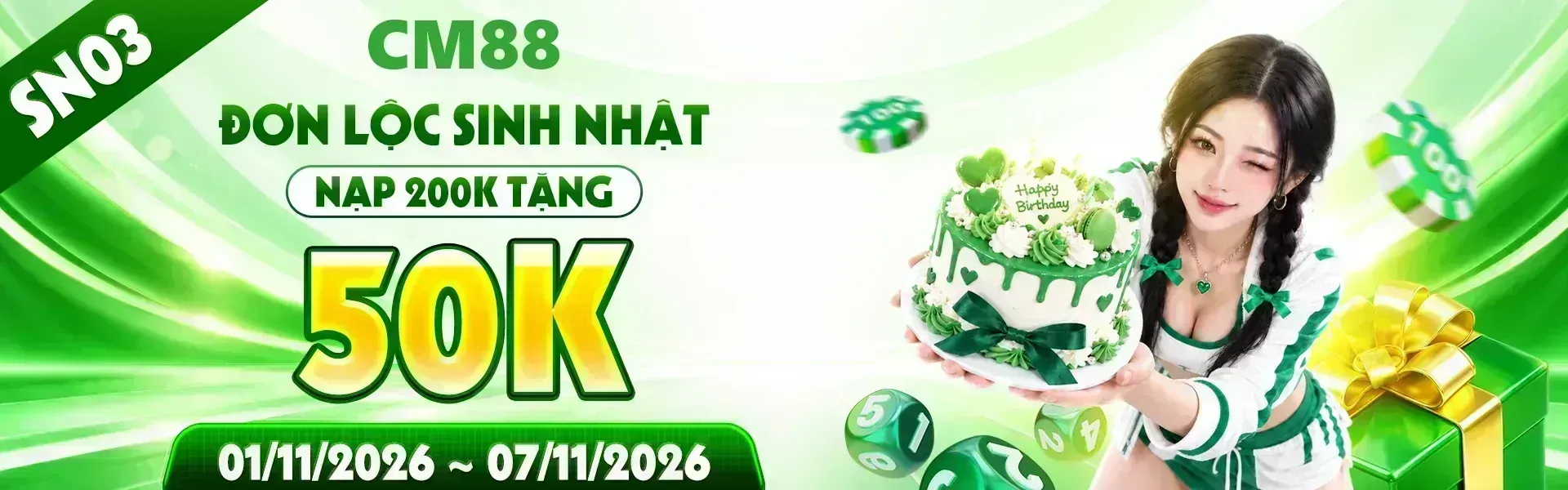 3. Nhân dịp sinh nhật, CM88 gửi đến hội viên hàng ngàn phần quà cùng nhiều phần thưởng thú vị. Đăng ký tài khoản ngay hôm nay để không bỏ lỡ chương trình.